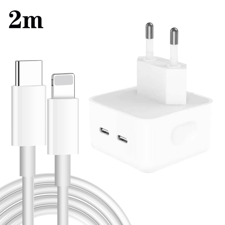 Caricabatterie PD da 35 W con doppia porta USB-C/tipo-C con cavo dati da tipo C a 8 pin, spina europea, EU Plug + 1.5m 8 Pin Cable, EU Plug + 2m 8 Pin Cable