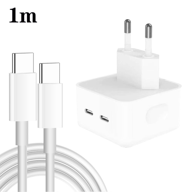 Caricabatterie PD da 35 W con doppia porta USB-C/tipo-C con cavo dati da tipo C a tipo C, spina europea, EU Plug + 1m Dual Type-C Cable, EU Plug + 2m Dual Type-C Cable
