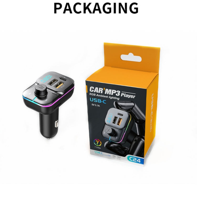 C24 Lettore MP3 Bluetooth per auto Ricarica rapida Trasmettitore FM Vivavoce wireless, C24
