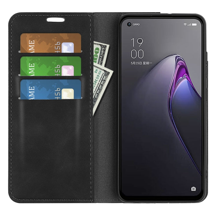Per OPPO Reno8 Custodia per telefono in pelle con aspirazione magnetica retro-pelle, For OPPO Reno8