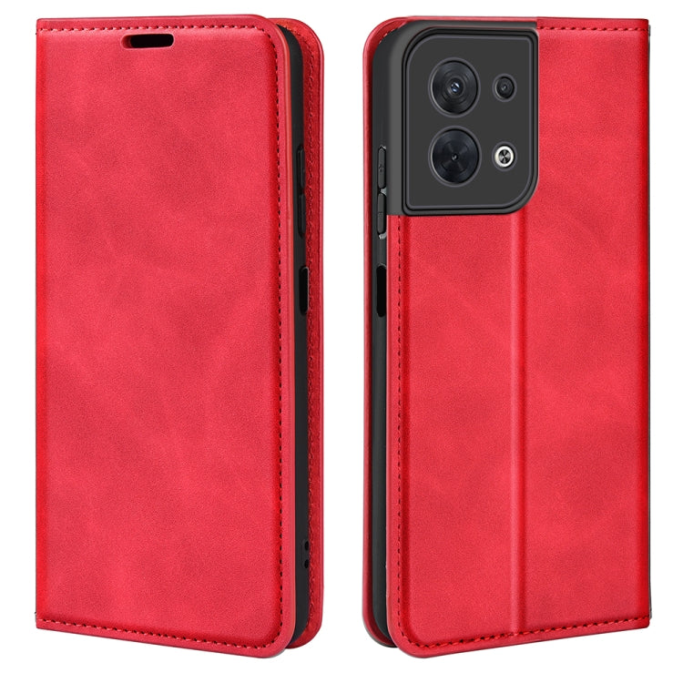 Per OPPO Reno8 Custodia per telefono in pelle con aspirazione magnetica retro-pelle, For OPPO Reno8