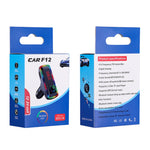 Caricabatteria da auto universale doppio USB F12 con trasmettitore Fm Lettore MP3 per auto Blue Tooth, F12