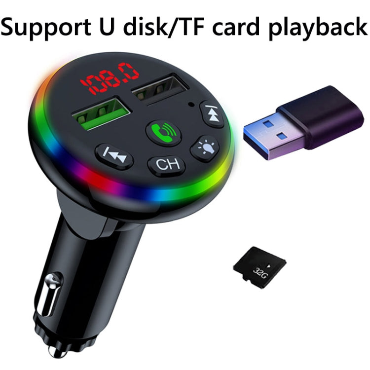F13 Caricatore per smartphone per auto Chiamate in vivavoce 5.0 Lettore Bluetooth-MP3 Trasmettitore FM wireless per auto, F13