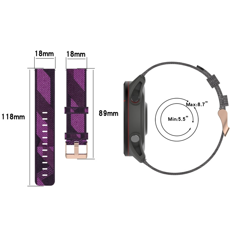 Cinturino in tessuto di nylon da 18 mm, For Garmin Forerunner 255S, For Garmin Venu 2S, For Garmin Vivomove 3S