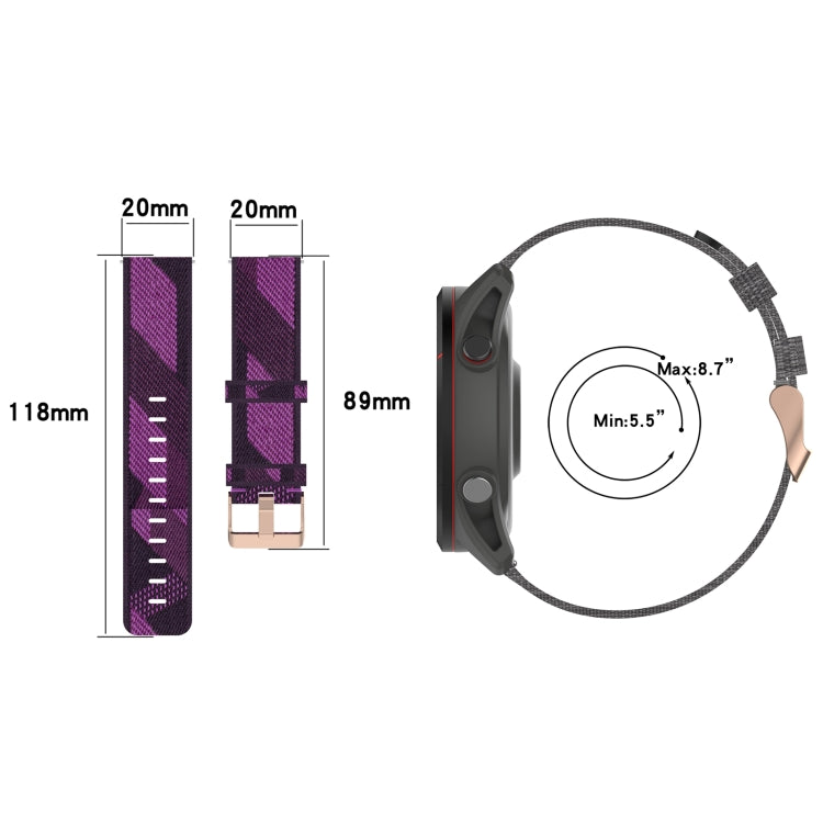 Cinturino per orologio in nylon intrecciato da 20 mm, For Garmin Venu SQ, For Garmin Vivomove 3, For Garminmove 3