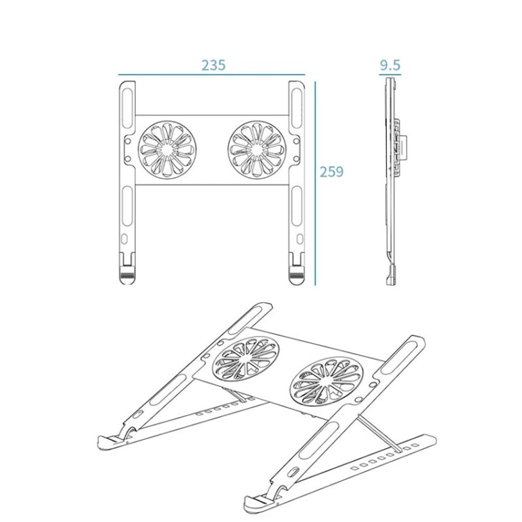 Supporto di raffreddamento per supporto portatile regolabile BONERUY P11F con doppie ventole