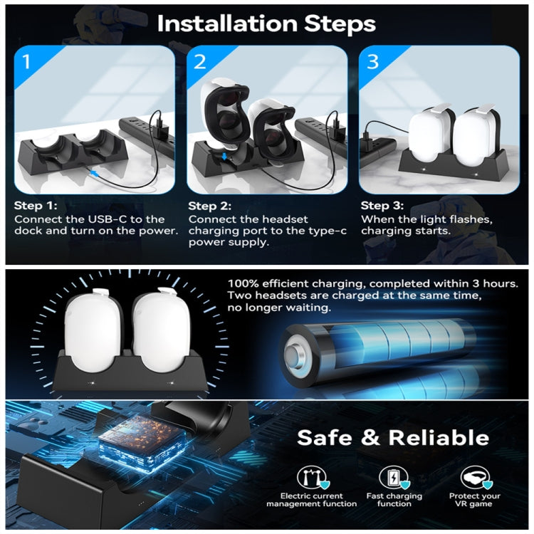 Per Oculus Quest 2 Supporto di ricarica VR Accessori VR Staffa di archiviazione host Doppio supporto di ricarica, VR Charging