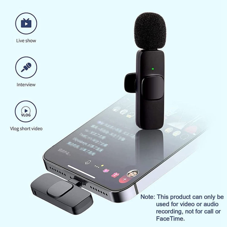 Mini microfono live K9 clip-on wireless con cancellazione automatica del rumore per dispositivo a 8 pin 2 in 1, K9IP-2