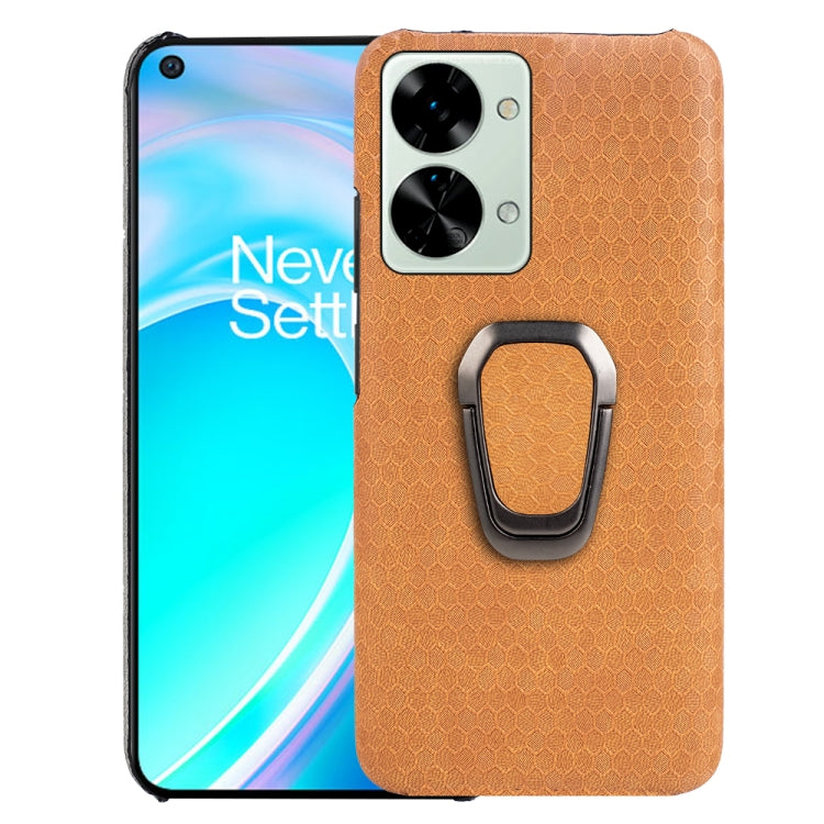 Per custodia per telefono in PU a nido d'ape con supporto per anello OnePlus Nord 2T 5G, Wathet, Navy Blue, Grey, Coffee, Orange, Pink