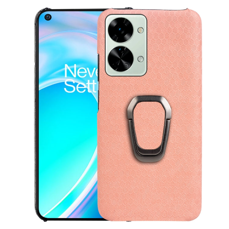 Per custodia per telefono in PU a nido d'ape con supporto per anello OnePlus Nord 2T 5G, Wathet, Navy Blue, Grey, Coffee, Orange, Pink