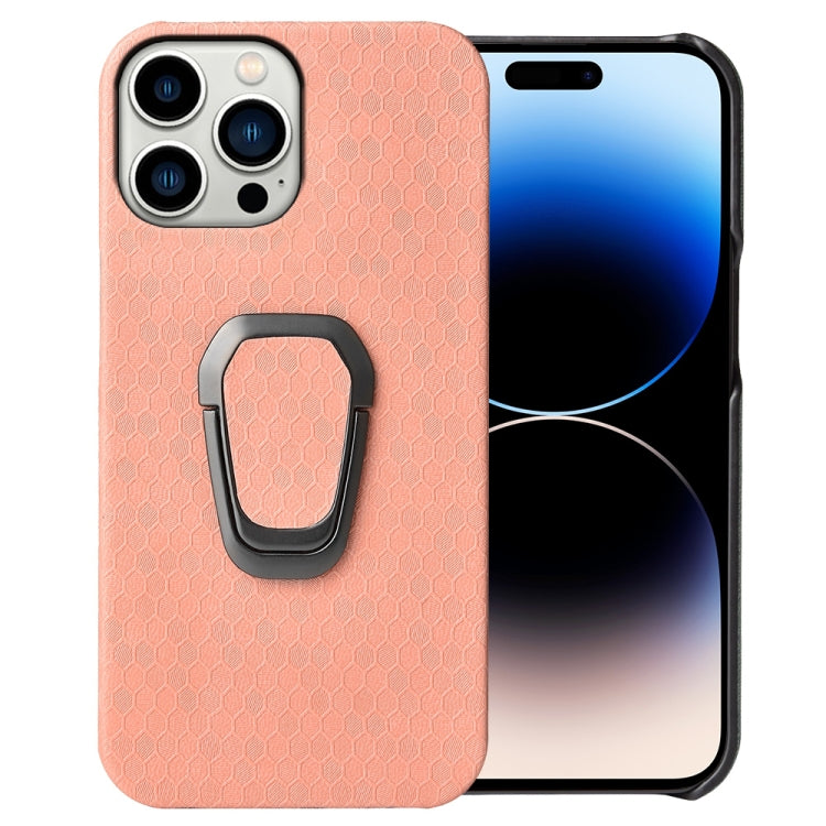 Custodia per telefono in PU a nido d'ape con supporto ad anello per iPhone 14 Pro, For iPhone 14 Pro