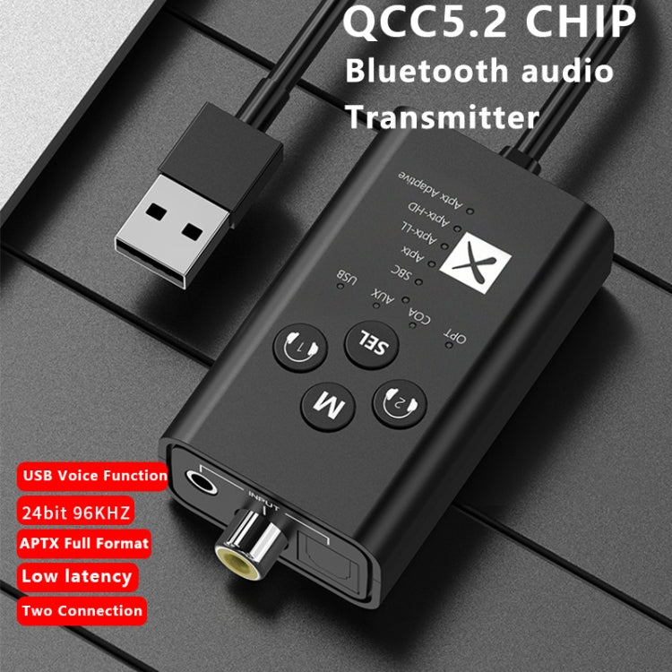 Il trasmettitore audio Bluetooth 5.2 a bassa latenza T9 supporta la serie completa APTX coassiale in fibra ottica, With USB Cable, No Cable