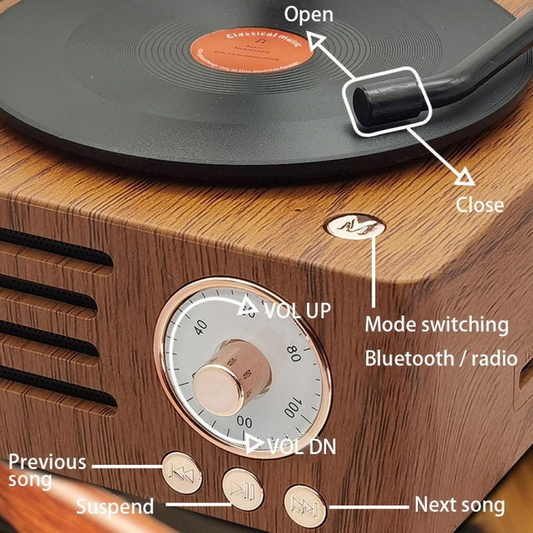 Altoparlante da tavolo audio wireless retrò Bluetooth atomico in vinile T15, Wood Color