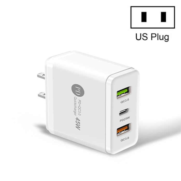 Caricabatterie rapido multiporta USB da 45 W PD3.0 + 2 x QC3.0, presa USA, US Plug