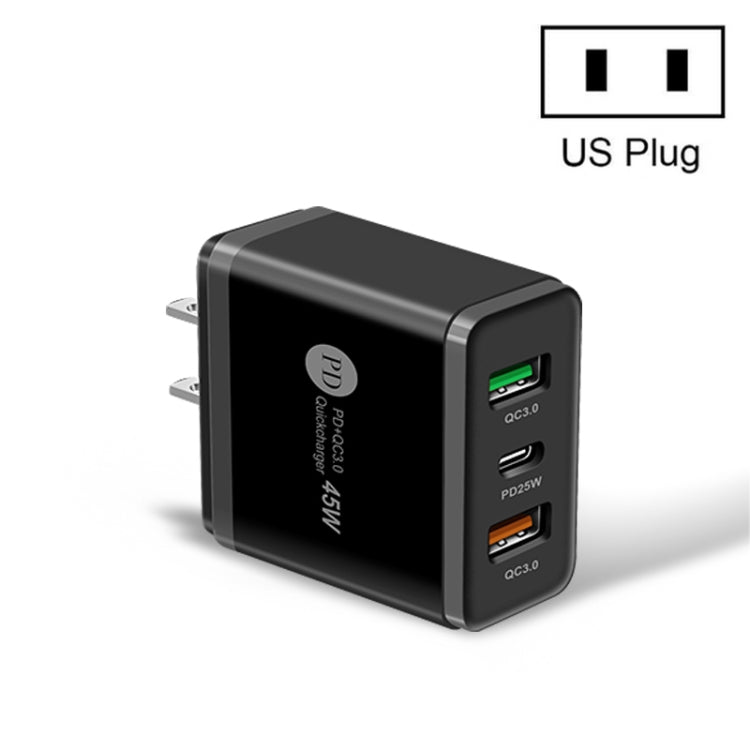 Caricabatterie rapido multiporta USB da 45 W PD3.0 + 2 x QC3.0, presa USA, US Plug