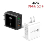 Caricabatterie rapido multiporta USB da 45 W PD3.0 + 2 x QC3.0, presa USA, US Plug