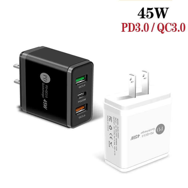 Caricabatterie rapido multiporta USB da 45 W PD3.0 + 2 x QC3.0, presa USA, US Plug
