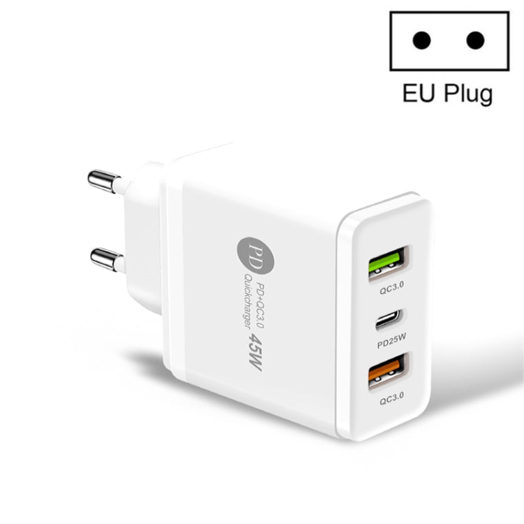 45 W PD3.0 + 2 x QC3.0 Caricatore rapido multiporta USB, presa EU, EU Plug