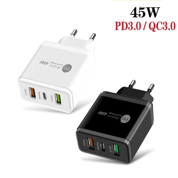 45 W PD3.0 + 2 x QC3.0 Caricatore rapido multiporta USB, presa EU, EU Plug