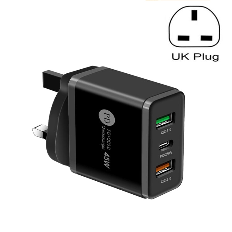 45 W PD3.0 + 2 x QC3.0 Caricatore rapido multiporta USB, spina UK, UK Plug
