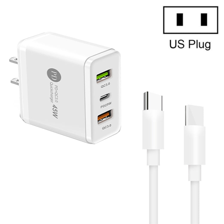 Caricabatterie PD3.0 45W con 2 porte USB QC3.0 e cavo Type-C