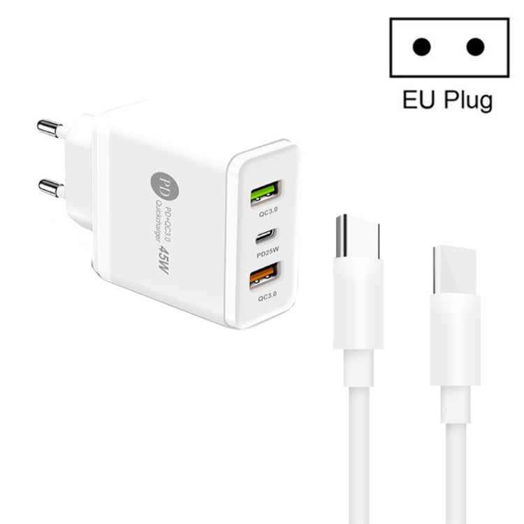 Caricatore PD3.0 45W + 2 porte USB QC3.0 con cavo Type-C