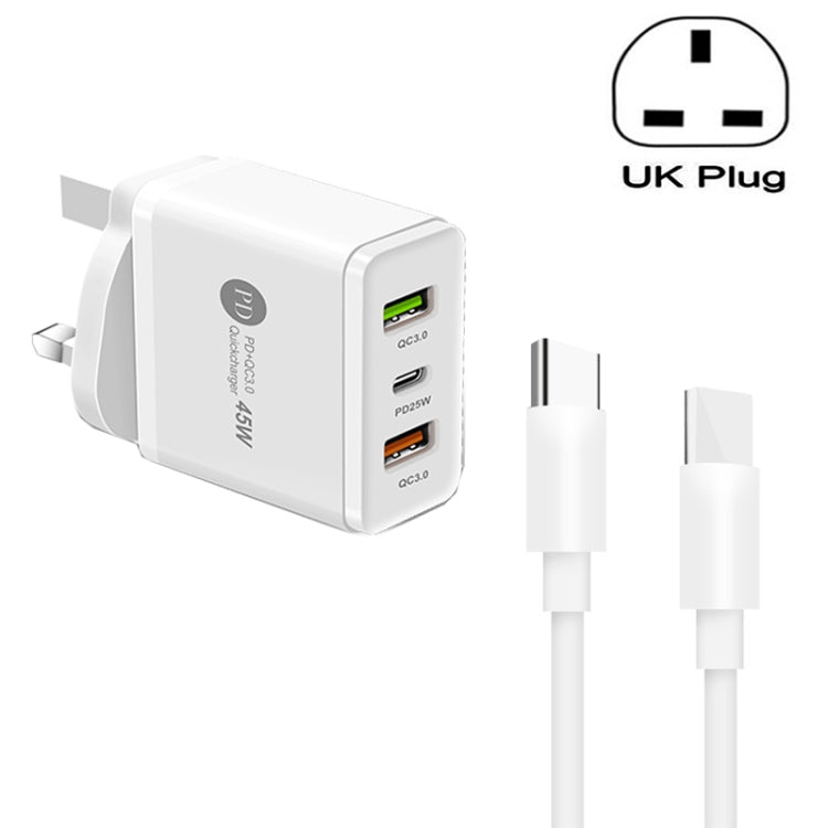 Caricabatterie PD3.0 45W con 2 porte USB QC3.0 e cavo Type-C