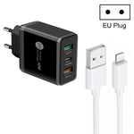 45W PD25W + 2 caricatori multiporta USB QC3.0 con cavo da USB a 8 pin, spina europea, EU Plug + USB to 8 Pin Cable