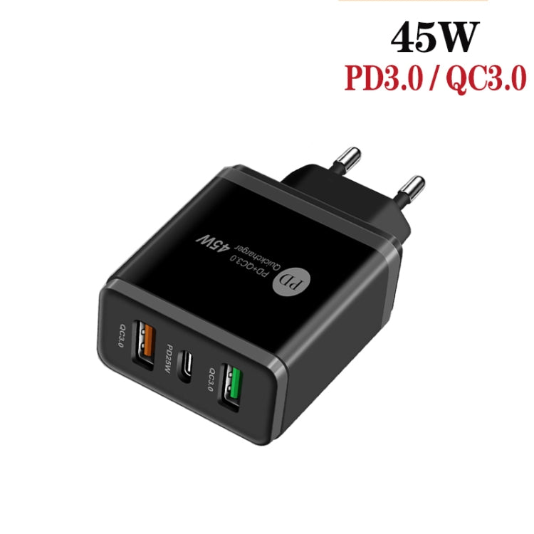 45W PD25W + 2 caricatori multiporta USB QC3.0 con cavo da USB a 8 pin, spina europea, EU Plug + USB to 8 Pin Cable
