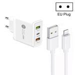 45W PD25W + 2 caricatori multiporta USB QC3.0 con cavo da USB a 8 pin, spina europea, EU Plug + USB to 8 Pin Cable