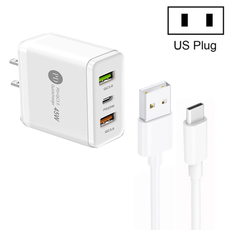 Caricabatterie PD 45W + 2 porte USB QC3.0 con cavo Type-C