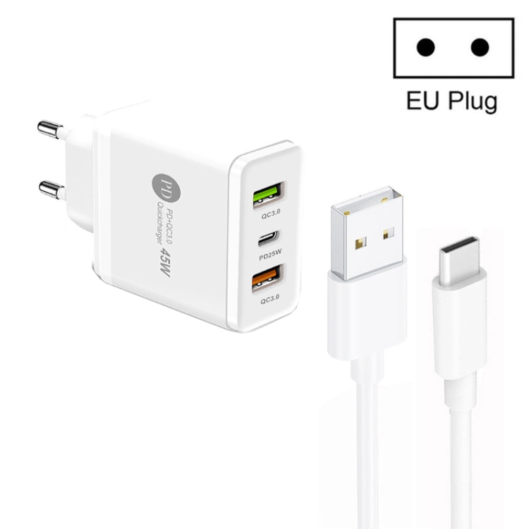 Caricabatterie 45W PD + 2 porte USB QC3.0 con cavo Type-C