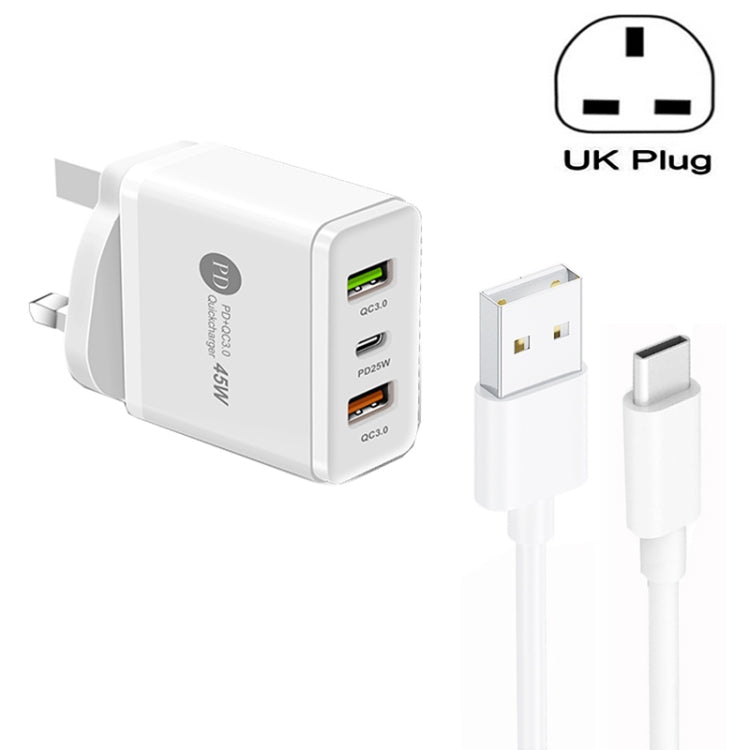 Caricabatterie multiporta USB QC3.0 45W con cavo Type-C