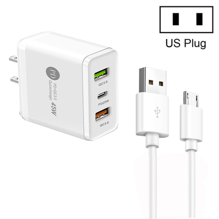 Caricabatterie PD 25W + 2 porte USB QC3.0 con cavo Micro USB