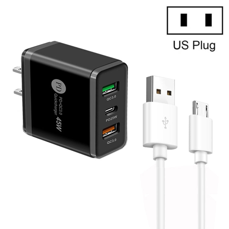 Caricabatterie PD 25W + 2 porte USB QC3.0 con cavo Micro USB