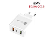 Caricabatterie 45W PD + 2 porte USB QC3.0 con cavo Micro USB