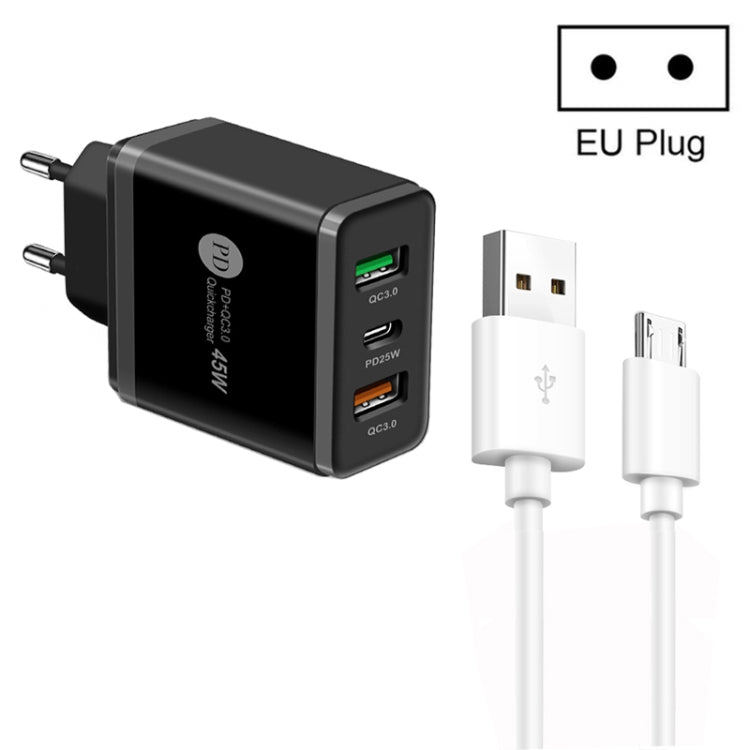 Caricabatterie 45W PD + 2 porte USB QC3.0 con cavo Micro USB
