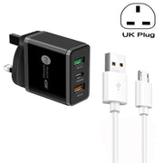 PD25W da 45 W + 2 caricatori multiporta USB QC3.0 con cavo da USB a micro USB, spina UK, UK Plug + USB to Micro USB Cable