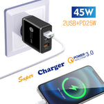 Caricabatterie PD 25W + 2 porte USB QC3.0 con cavo Micro USB