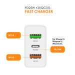 Caricabatterie PD 25W + 2 porte USB QC3.0 con cavo Micro USB
