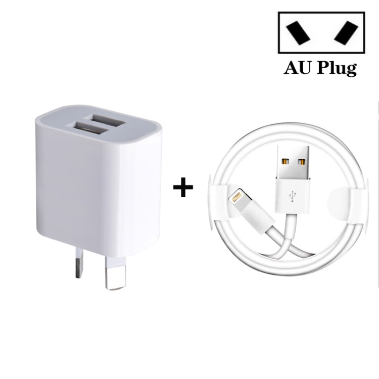 Mini caricatore USB a doppia porta con cavo dati da USB a 8 pin, spina AU, AU Plug + 8 Pin Cable