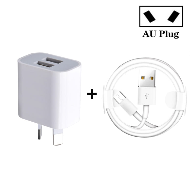 Mini caricatore USB a doppia porta con cavo dati da USB a micro USB, spina AU, AU Plug + Micro USB Cable