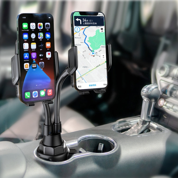 A080 + X908 Staffa per culla regolabile con doppio supporto per telefono cellulare per tazza da auto, A080+X908