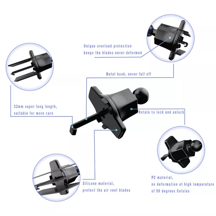 A190+X158 Supporto per telefono da auto con mini gancio per bocchetta dell'aria, A190+X158