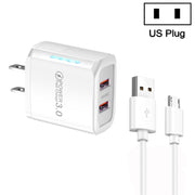 Caricabatterie USB QC3.0 a doppia porta da 36 W con cavo dati da USB a micro USB da 3 A, spina americana, US Plug + USB to Micro USB Cable