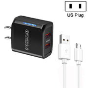 Caricabatterie USB QC3.0 a doppia porta da 36 W con cavo dati da USB a micro USB da 3 A, spina americana, US Plug + USB to Micro USB Cable