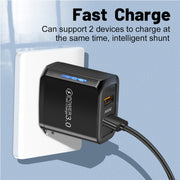 Caricabatterie USB QC3.0 a doppia porta da 36 W con cavo dati da USB a micro USB da 3 A, spina americana, US Plug + USB to Micro USB Cable
