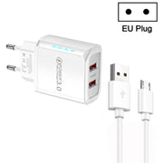 Caricabatterie USB QC3.0 a doppia porta da 36 W con cavo dati da USB a micro USB da 3 A, spina europea, EU Plug + USB to Micro USB Cable