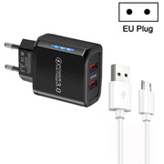 Caricabatterie USB QC3.0 a doppia porta da 36 W con cavo dati da USB a micro USB da 3 A, spina europea, EU Plug + USB to Micro USB Cable