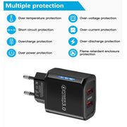 Caricabatterie USB QC3.0 a doppia porta da 36 W con cavo dati da USB a micro USB da 3 A, spina europea, EU Plug + USB to Micro USB Cable